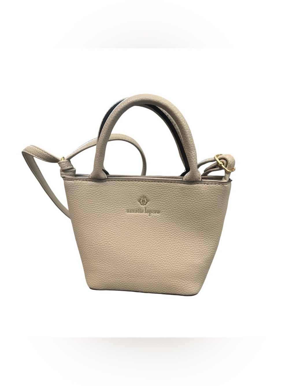 Nanette Lepore Beige Mini Leather Tote Bag w/ Crossbody Strap Neutral Tone Purse